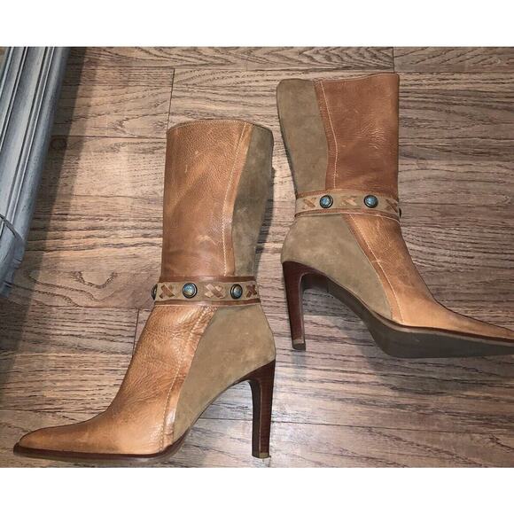 Madeline Shoes - Y2K Leather Suede Stone Boots boho western vintage heel square toe fall